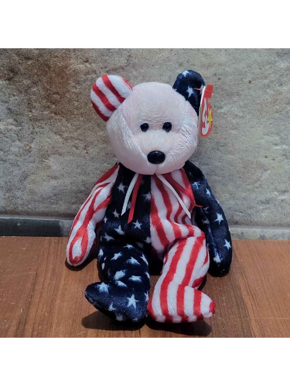 Ty Beanie Babies Spangle Bear 1999 White Face Patriotic American Flag Plush